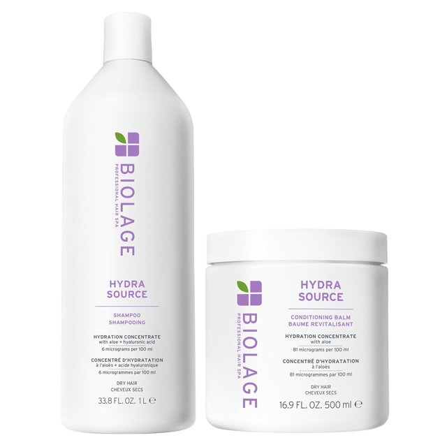 Biolage Hydra Source Shampoo and Conditioning Balm Set - Softens & Adds Shine, For Dry Hair, Infused with Micro-Filtered Aloe Vera & Fermented Hyaluronic Acid, Vegan & Paraben-Free