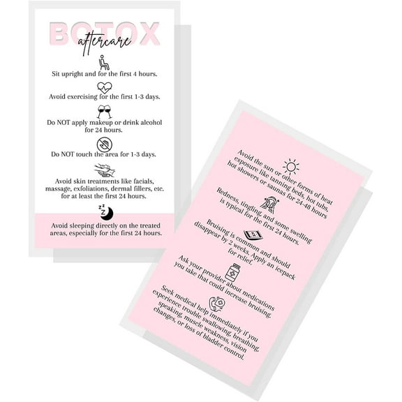 Botox Aftercare Card  50 Pack  2x3.5 inch Business Card  Botox Aftercare Card for Clients  Pink and White Look Design