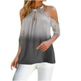 thumbnail image 1 of Leutsin Women Halter O-Neck Gradient Printing Off Shoulder Short Sleeve Hollow Out Tops, 1 of 5
