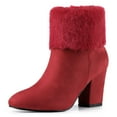 thumbnail image 1 of Unique Bargains Women's Faux Fur Block Heel Snow Ankle Boots Red (Size 8), 1 of 7