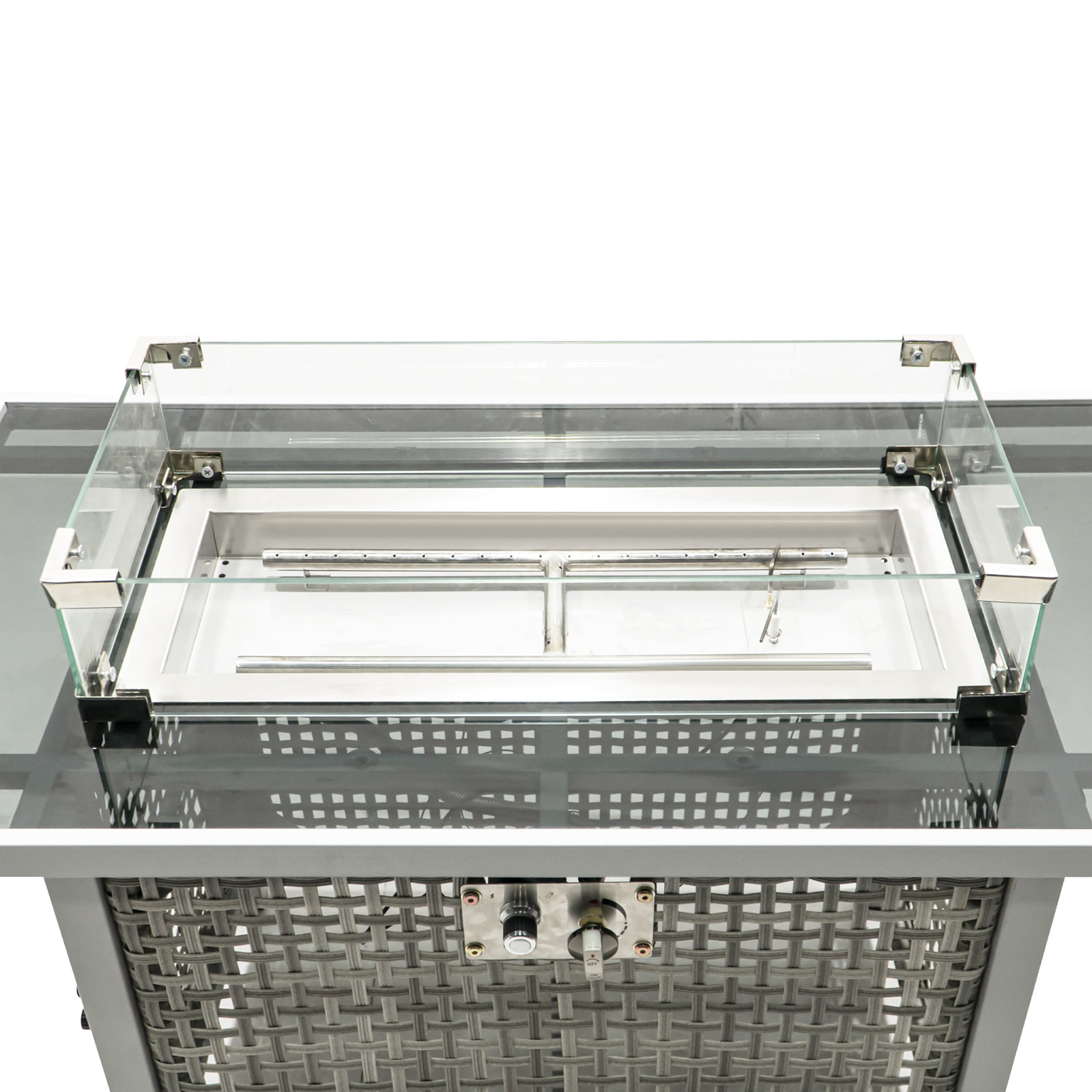 43" Propane Fire Pit Table for Outside Patio, 60,000 BTU Outdoor Fire Table with Glass Wind Guard & Steel Frame - Grey