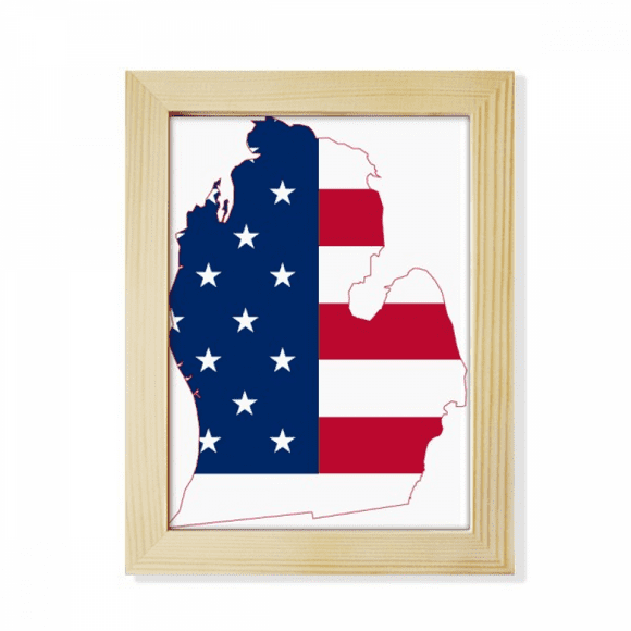 Michigan America USA Map Stars tripes Flag Desktop Adorn Photo Frame Display Art Painting Wooden