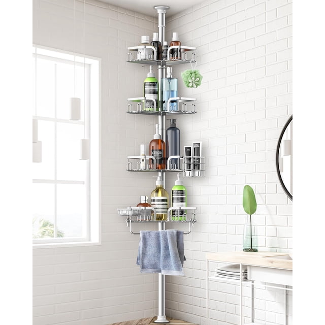 Barra de tensión Shower Corner Caddy Clothink de 4 niveles, plateada