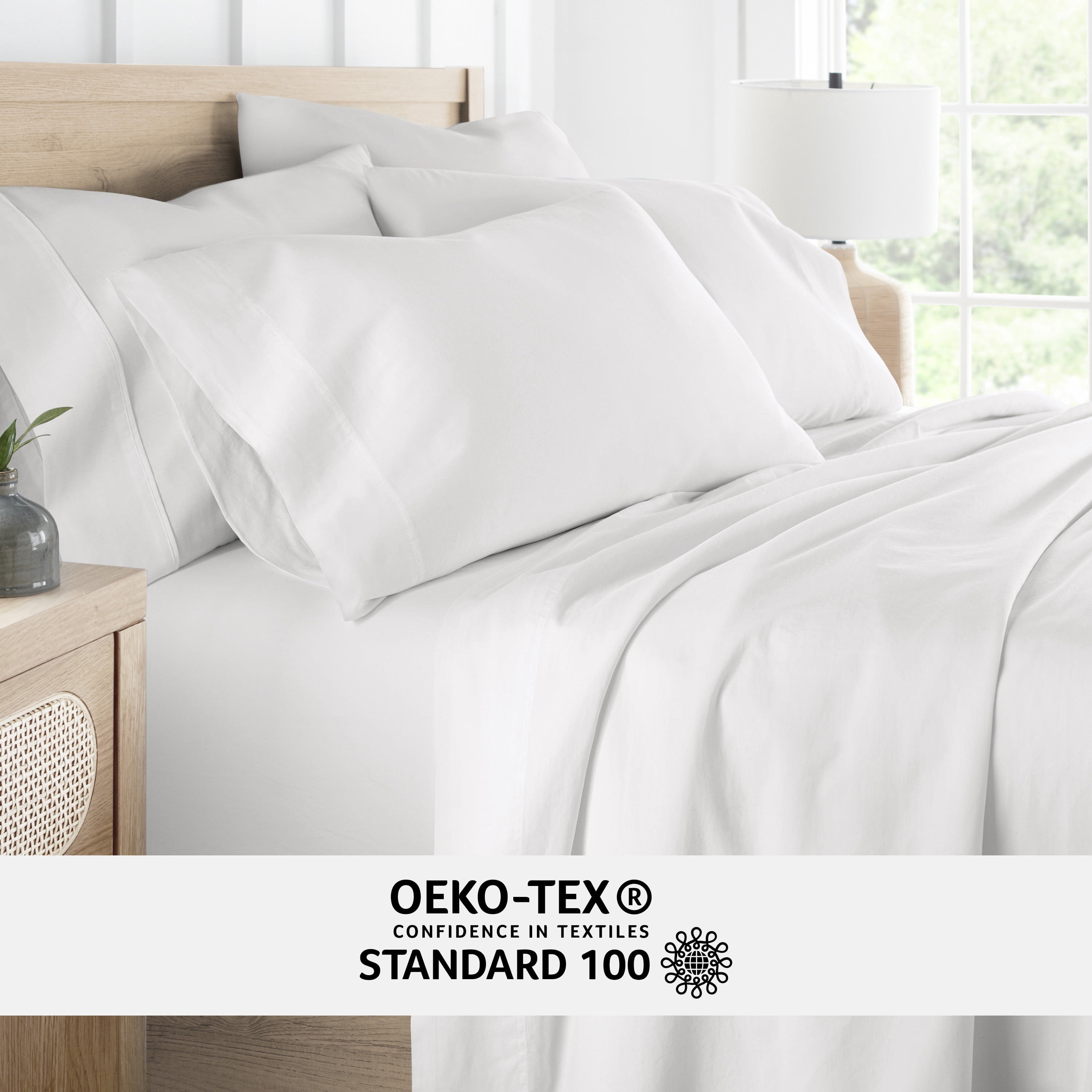 Noble Linens 300 Thread Count 4 Piece Cotton Sheet Set in White, Full