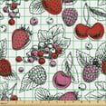 thumbnail image 2 of Ambesonne Summer Fabric by the Yard Upholstery, Strawberry Cherry and Grapes, 2 Yards, Vermilion Pink and White, 2 of 5