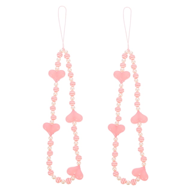 2pcs Wrist Hand Strap Grip Lanyards Loving Heart Decors Heart Shape Beads Lanyards