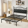 thumbnail image 3 of Yoneston Vintage Button Upholstered Headboard Full Size Metal Platform Bed Frame with Under-Bed Storage for Adults, Black, 3 of 7