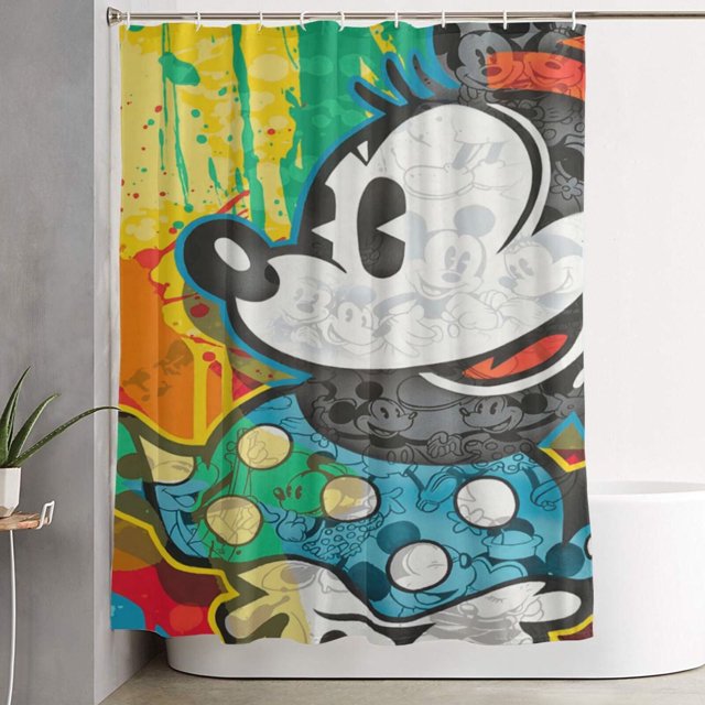 Cortina de ducha de Mickey Mouse con dibujos animados, cortinas de ducha para baño con 12 ganchos, impermeable, lavable, poliéster, juego de decoración para el baño, 60 x 72 pulgadas, plástico