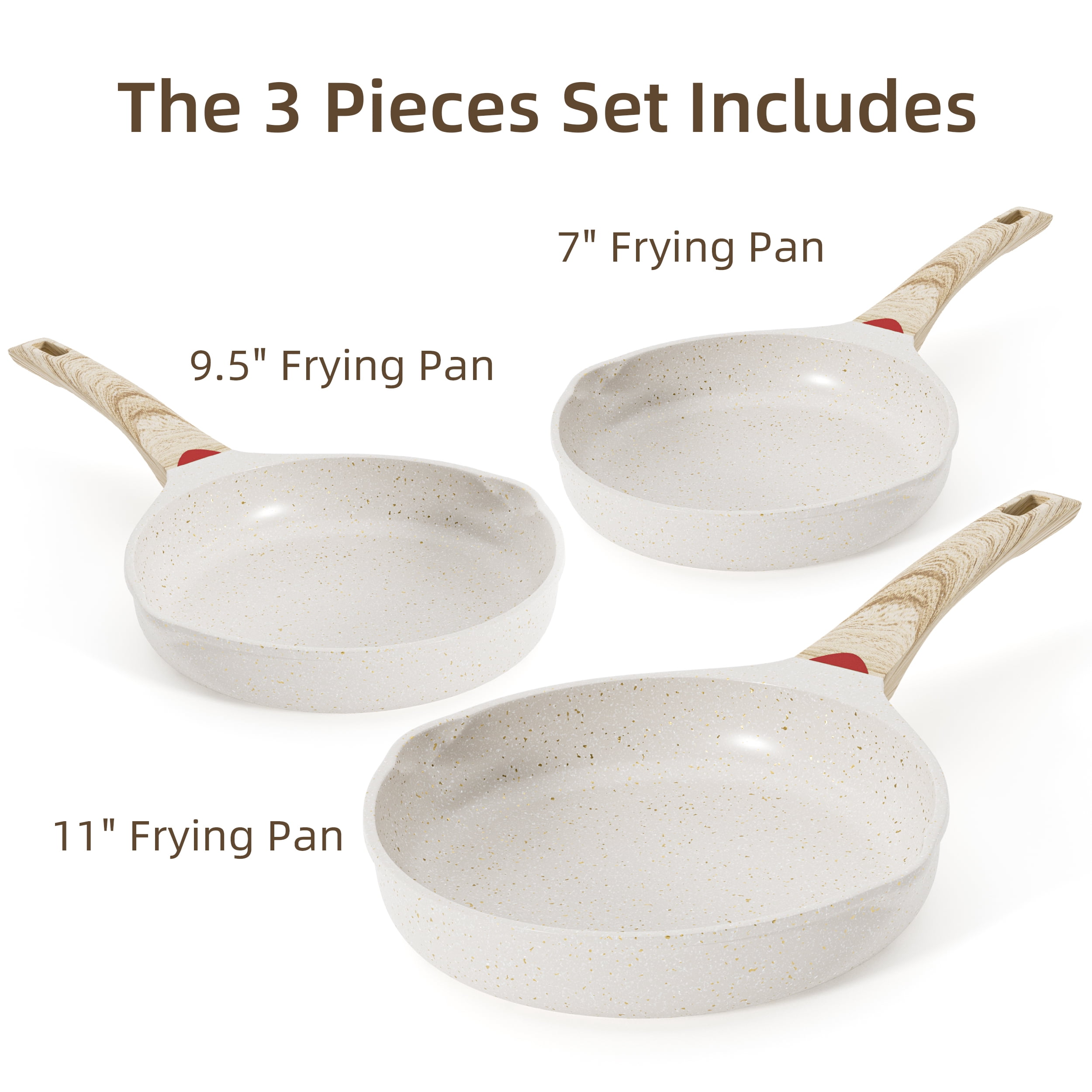 Caannasweis Nonstick Granite Frying Pan Set, 3 Pieces, Aluminum Cooking Pans, Beige