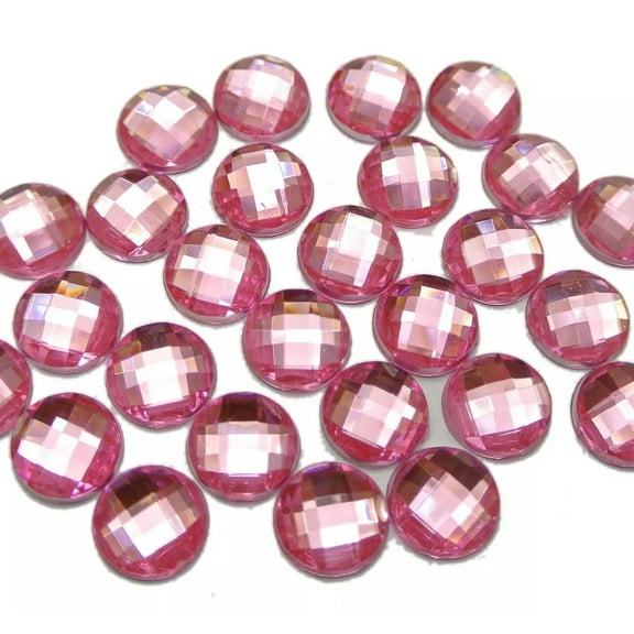 U8MO 200 Pink Crystal Acrylic Flatback Faceted Round Rhinestone GLUE On Gems 10mm