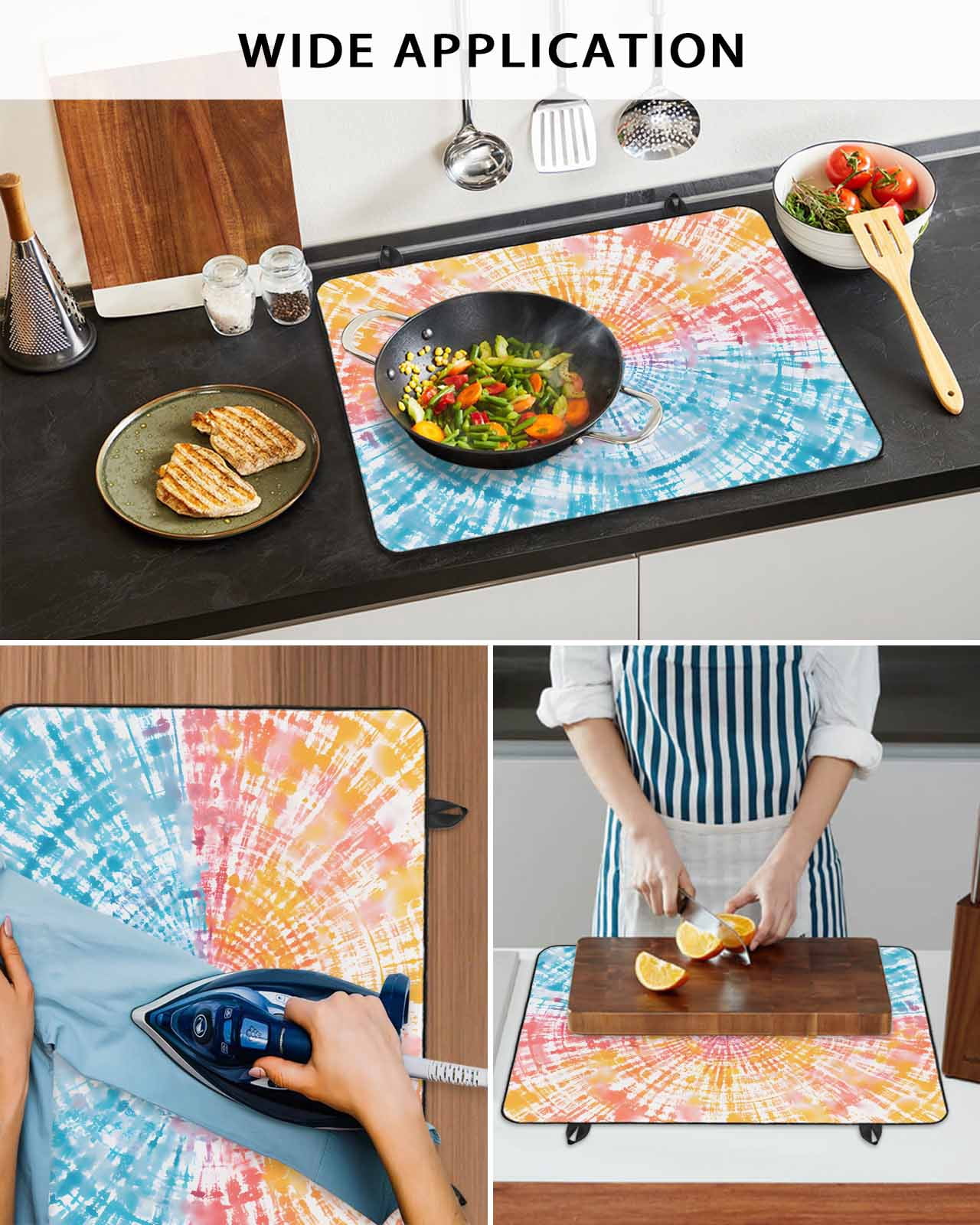 nqOlkjepod Large Induction Cooktop Protector Mat 24"x21", Orange Pink Blue Stove Top Covers for Electric Stove, Modern Abstract Art Ethnic Decorative Stove Burner Cover Mats, Glass Top Stove Cover