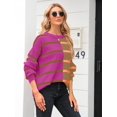 thumbnail image 3 of ORUYROP Pull à Rayures pour Femmes Col Rond Manches Longues Tricoté Bloc de Couleur Décontracté Ample Léger pour Femmes, Orange, Moyen, 3 of 5