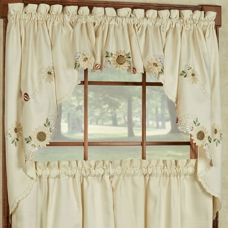 Sunflower Cream Embroidered Kitchen Curtains - 38
