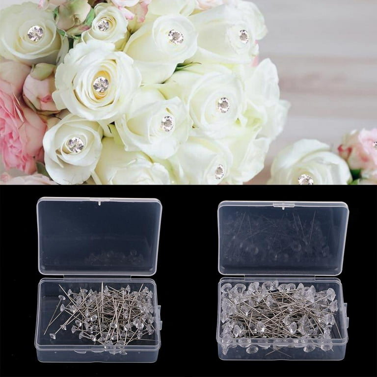 100 Diamond End Pins Flower Pins Corsages Pins Crystal Pins Floral (3 Inch)  for Wedding Baby Shower Home Decoration Bouquets Centerpieces 50mm