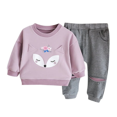 

Toddler Kids Children Baby Girls Long Sleeve Cute Cartoon Animals Print Sweatshirt Blouse Tops Patchwork Pant Trousers Outfits Set 2PCS Clothes Fall Outfits for Baby Girls