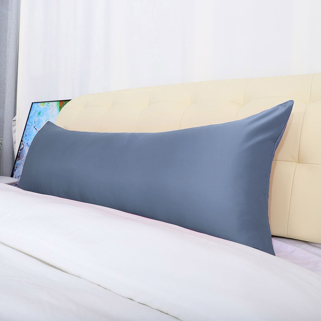 Unique Bargains Luxury Silky Satin Body Pillow Case Slate Gray 20" x 72"