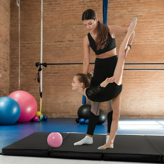 Resenkos Gymnastics Mat, Exercise Tumbling Mat,Folding Gymnastics Mat with Carry Handles and Sweatproof Detachable PU Leather Cover-Black