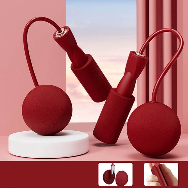 pitrice Cordless Jumping Rope Gym Exercise Fitness Weighted Jump Rope for Kids Ball dia6.5cm Red