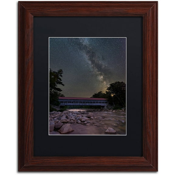 Trademark Fine Art "Swift River Night" Canvas Art by Michael Blanchette Photography Black Matte, Wood Frame