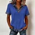 thumbnail image 2 of BLVB Hauts à Col pour Femmes Chic Décontracté Manches Courtes Chemises à Col en V Blouses en Denim Patchwork Chandail Vêtements d'Été, 2 of 7