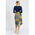 thumbnail image 7 of Navy 3/4 Sleeve Mustard Patchwork Midi Dress with Olive Band | S-3X, 7 of 7