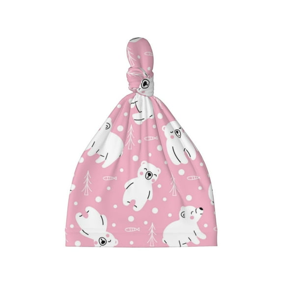 Picia Pink Cartoon Bear Printed Preemie Hats for Baby Girls Cotton Premature Knot Hats Newborn Hospital Cap Warm Knot Beanie Nicu for Preemie Girls and Boys