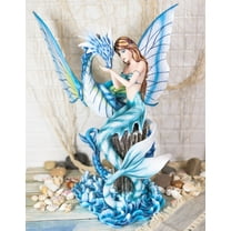 Ebros Large Nautical Blue Mermaid Feeding Leviathan Ocean Dragon Fairy Statue