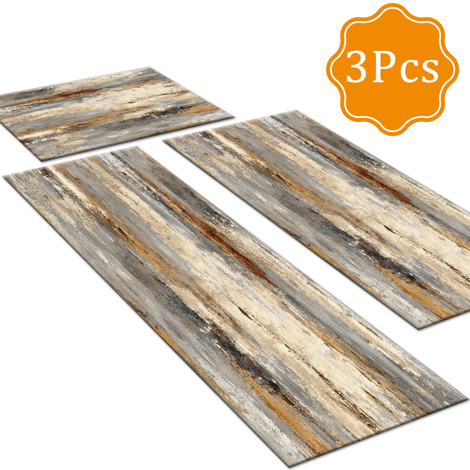 Three-Piece Kitchen Rug Set, Abstract Pattern Kitchen Hallway Rug, Soft And Comfortable, Suitable for Sinks, Floors, Entrances, Hallways, Bathrooms