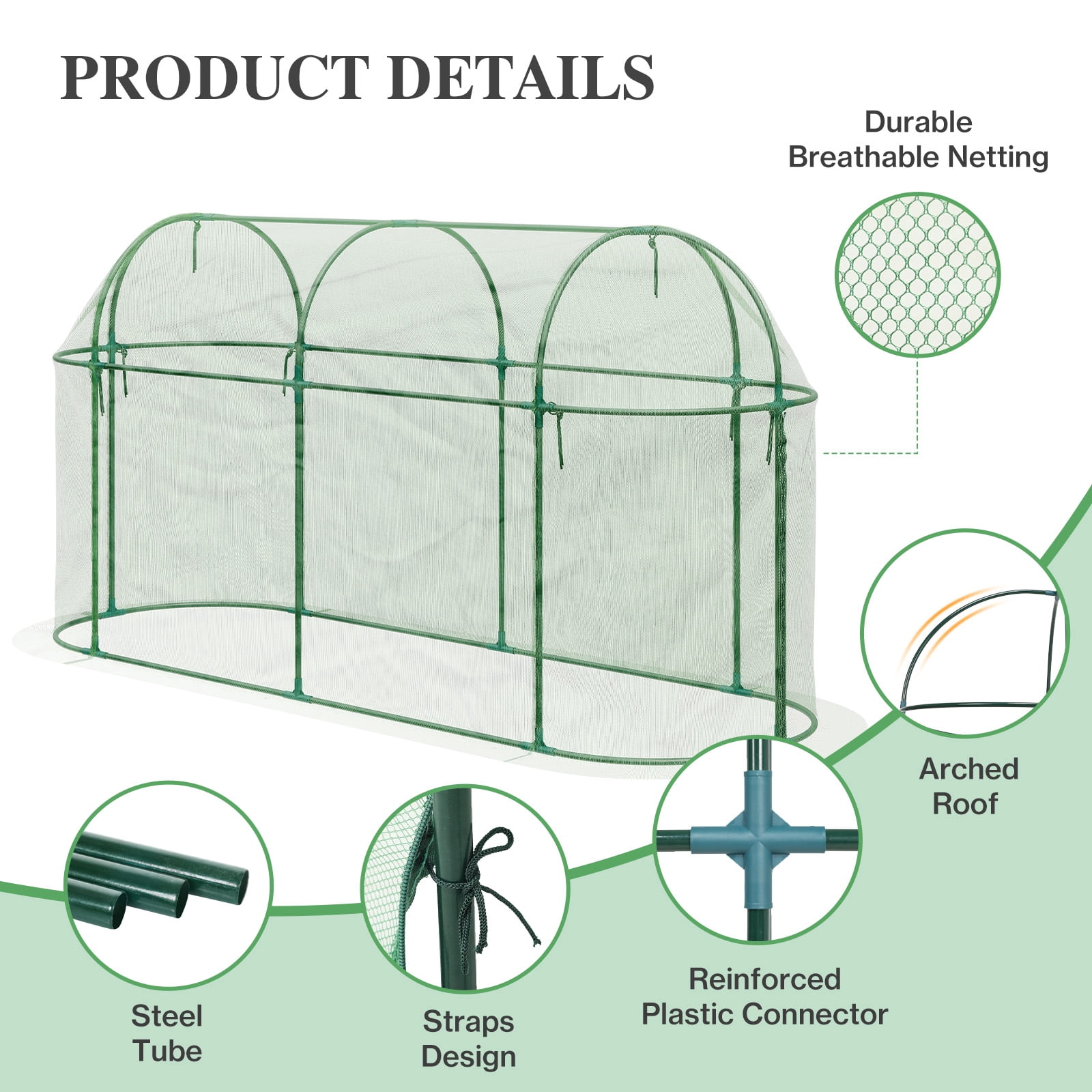 BPS 10x3.3x5 FT Crop Cage, Garden Plant Protection Netting Tent with Zippered Door, Green