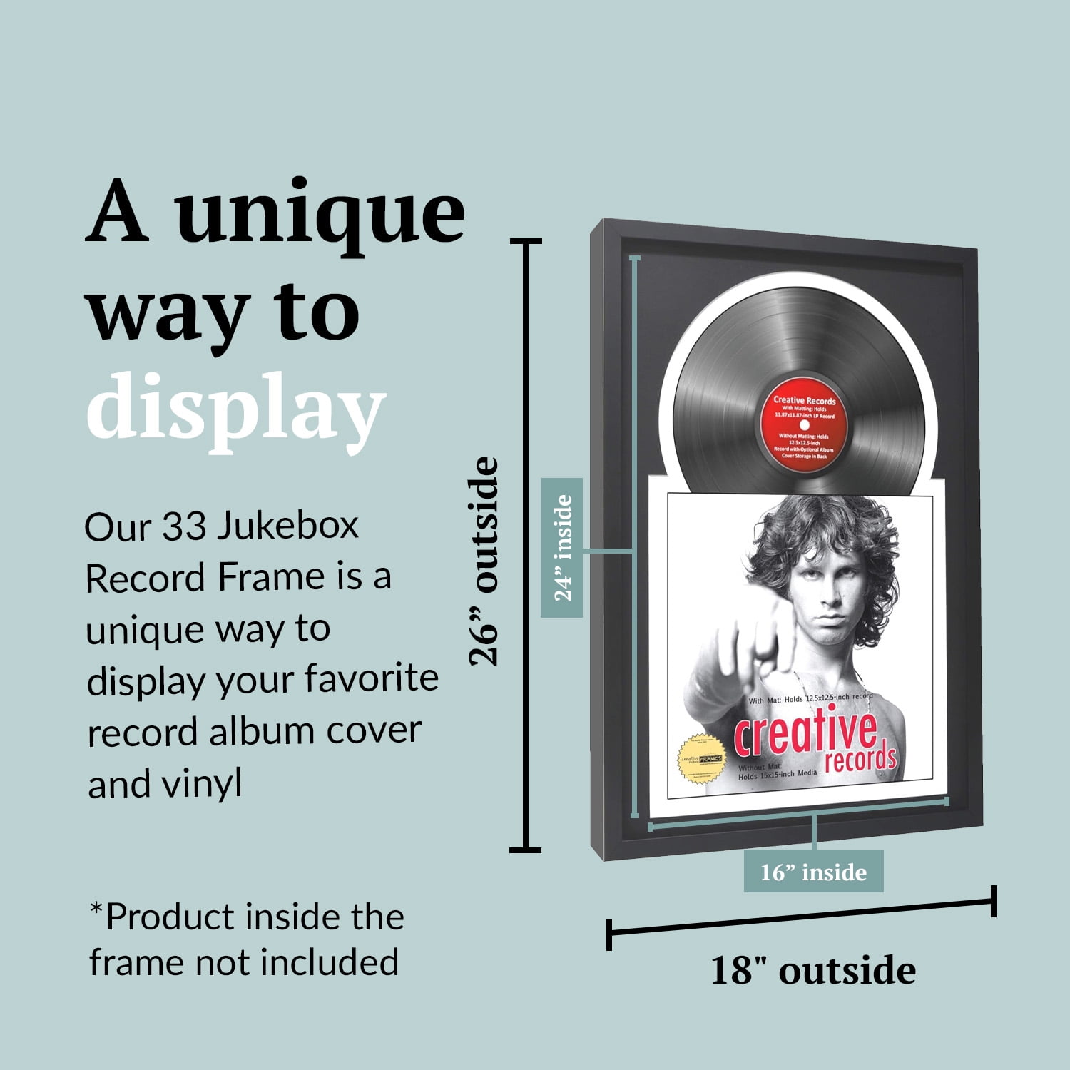 Creative Picture Frames 16"x24" Jukebox Vinyl Black Frame Display with Black-Black Double Matting, LP Record Album Frame for Wall Décor