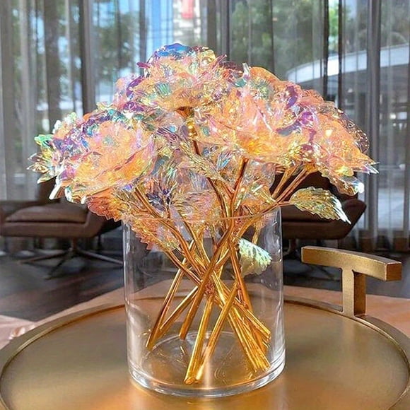 10pcs, Rose Golden Crystal Artificial Rose Flower, The Best Gift For Christmas Wedding Anniversary Mother's Day, Party Decor, Party Supplies, Birthday Decor, Birthday Supplies, Wedding Decor, Wedding