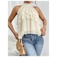 thumbnail image 5 of YUGYXL Women's Layered Ruffle Hem Sleeveless Halter Chiffon Blouse Flowy Tank Tops Beige S, 5 of 5