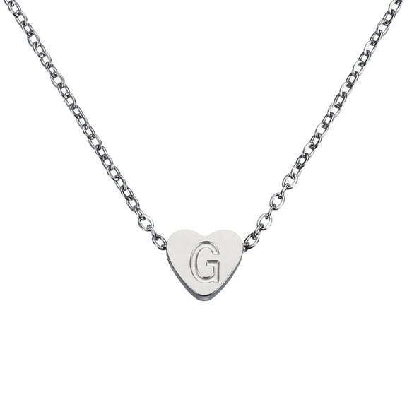 Uxcell Initial Heart Necklace for Women, 18K Gold Plated Stainless Steel Chain Dainty Personalized Name Letter G Pendant Necklaces for Woman Jewelry Gifts, Silver Tone