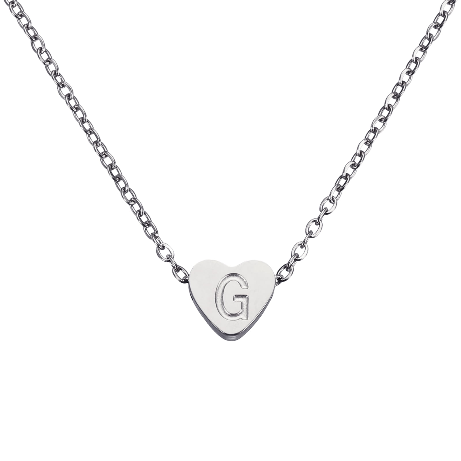 Uxcell Initial Heart Necklace for Women, 18K Gold Plated Stainless Steel Chain Dainty Personalized Name Letter G Pendant Necklaces for Woman Jewelry Gifts, Silver Tone