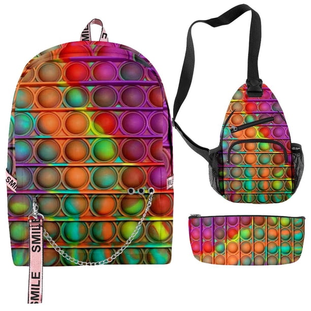 Mochila Escolar Con Estampado De Burbujas De Arcoíris De 3 Uds., Bolsa De Mensajero, Estuche Para Lápices, Mochila Para Niños, Mochila Impermeable Para Niñas Y Niños Yuarrent AP007537-02