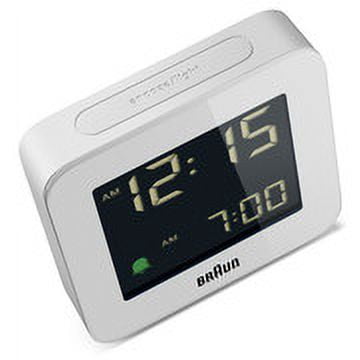 Braun BC09W: Modern White Digital Alarm Clock with Snooze, Negative LCD Display, and Quick Set
