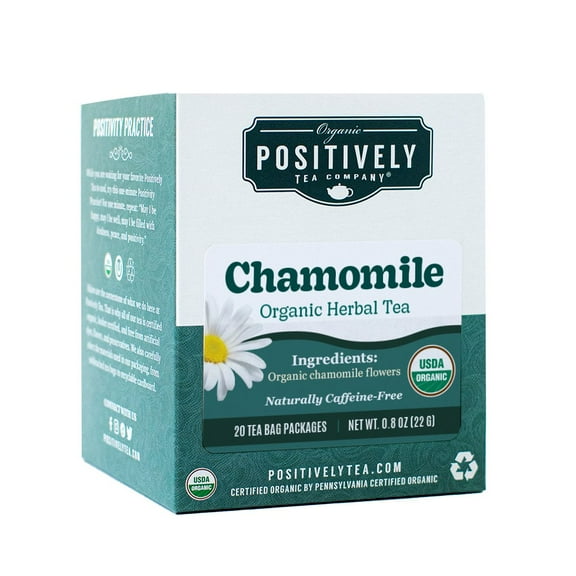 Positively Tea's Organic Chamomile, Caffeine Free, Herbal Tea Bags, 120 CT Tea Bags 6 Boxes