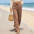 thumbnail image 6 of Cagogo Women Plus Size Wide Leg Pants Cotton Linen Elastic Waist Flowy Casual Lounge Trousers with Pockets Summer Loose Long Pants for Work Beach Wear, Brown S, 6 of 9