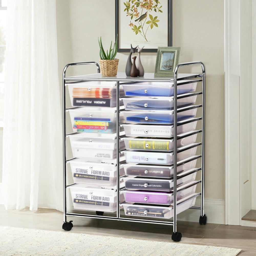 Spaco 15 Drawers Rolling Storage Cart Organizer-clear, Craft Organizers and Storage, Multipurpose Organizer Cart for Home, Office, School