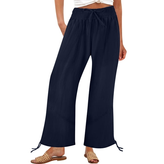 STETMN Women's Casual Wide Leg Pants Drawstring Elastic Waist Loose Fit Comfy Trousers with Pocket