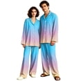 thumbnail image 3 of Couple Matching Pajamas Button Down Gradient Sleepwear His and Her Matching Pajamas Long Sleeve Soft Lounge Sets 2 Pcs Loungewear Light Blue L, 3 of 7