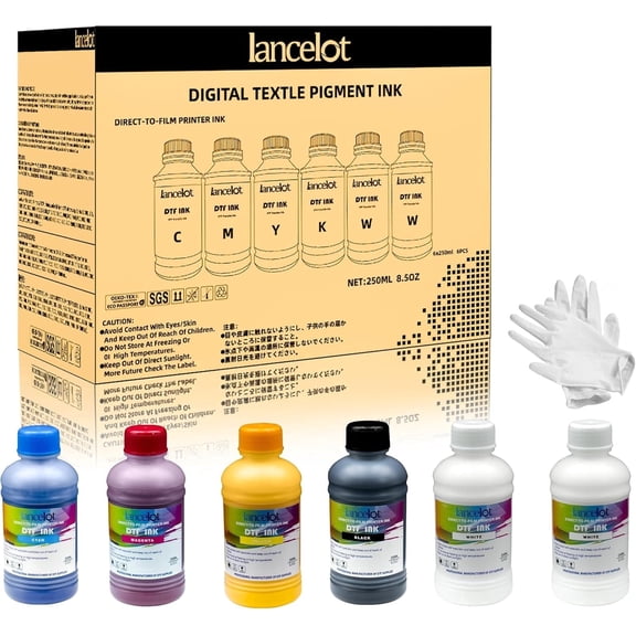 Lancelot DTF Ink 250ML-Vibrant & Durable Pet Film Transfer Ink for DTF Printer, for Heat Transfer Printing 250M-CMYK-WW