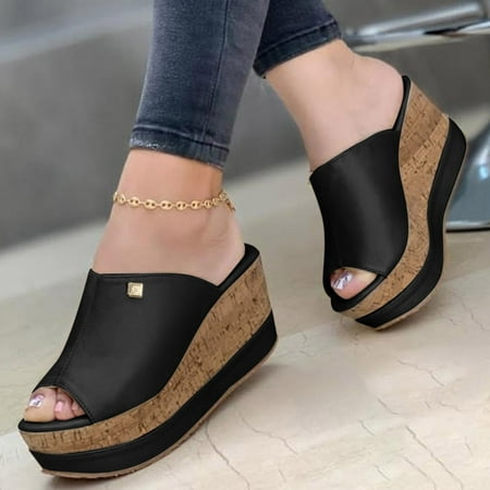 

NEGJ Ladies Shoes Summer Sandals Fashion Solid Color Wedge Platform Roman Shoes Sandals
