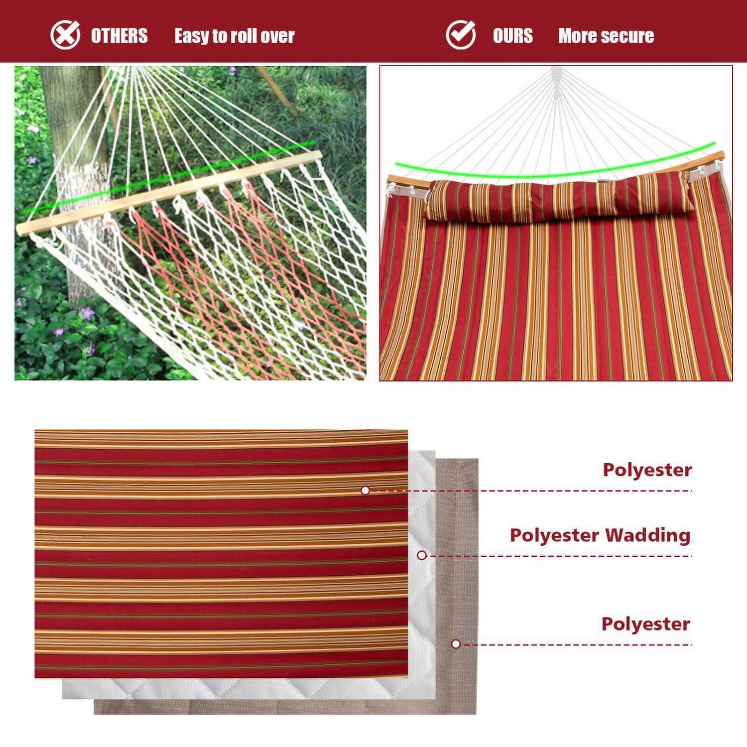 Aimee Lii Outdoor Hammock with Detachable Pillow, Comfy Outdoor Chair, Red