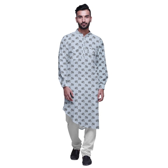 Atasi Mandarin Collar Printed Rayon Traditional Kurta For Men Casual Shirt