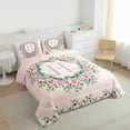 thumbnail image 3 of jejeloiu Letter H Monogrammed Queen Comforter Set,Cute Flower Blossom Bedding Sets,Pink White Green Bedding Comforter Set For Girls,Microfiber Room Decorative Reversible,3pcs, 3 of 8