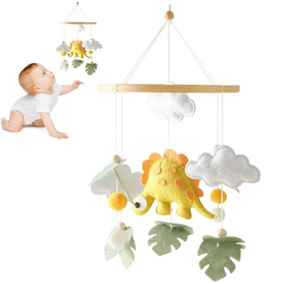 Dinosaur Crib Mobile – Baby Bells Wind Chime for Newborn Boys & Girls, Plush Hanging Bed Toy, Rotating Cot Decoration