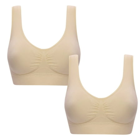 miqiqism Bras for Women No Underwire 2 Pack Sports Bras Women s High Support Large Bust Prevent Sagging Full Coverage Push Up Bra Beige 4X-Large