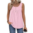 thumbnail image 6 of GIPQJK Women's Tank Tops for Summer Sleeveless Round Neck Casual Ruched Button Summer Shirts Solid Dressy Vacation Boho Tunic Blouses,Pink L, 6 of 7