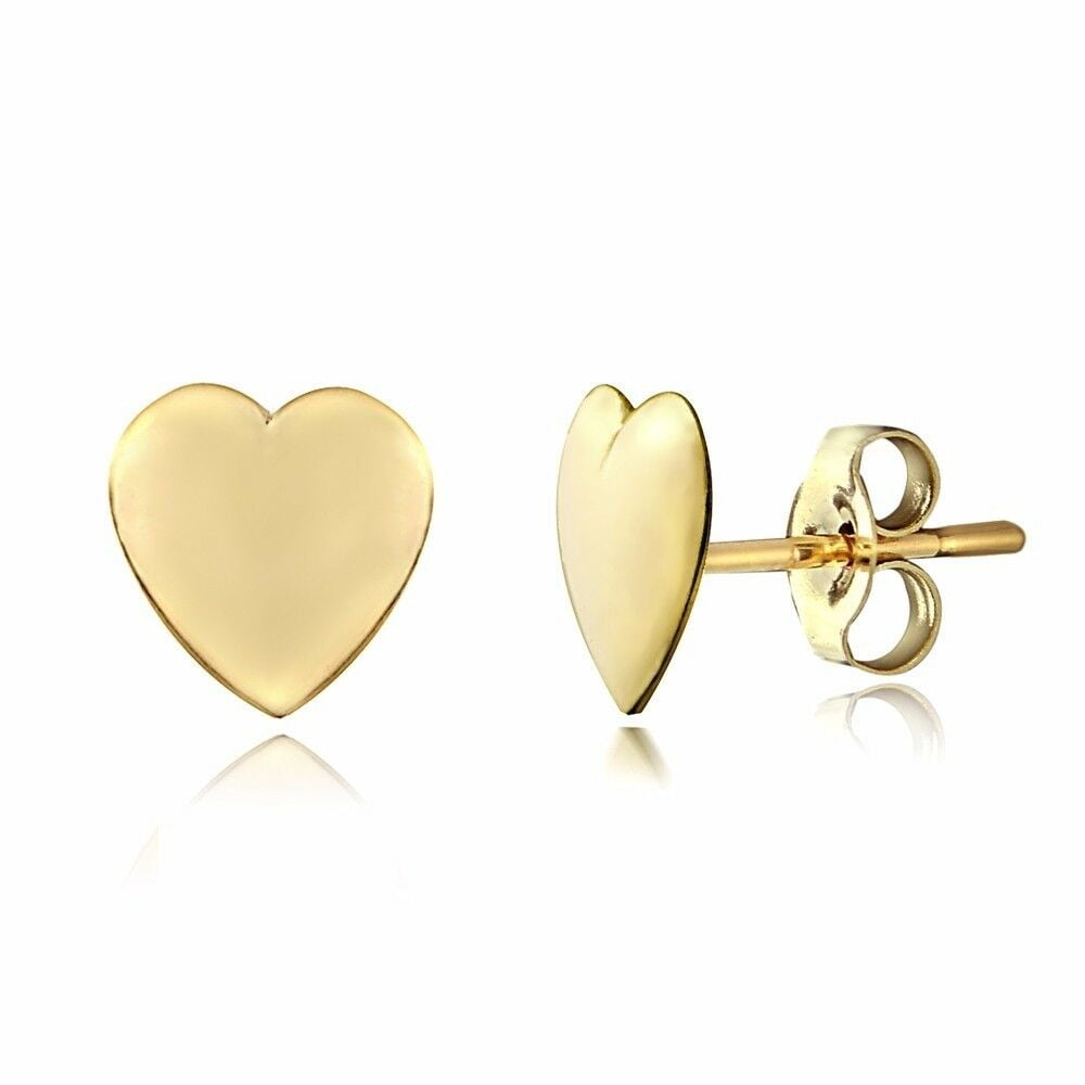 Genuine 14k Solid Yellow Gold Heart Stud Earring